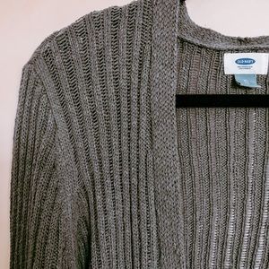 Open knit gray cardigan with flared sleeves